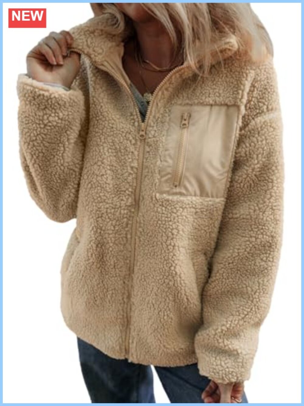 Womens Teddy Fleece Jacket Long Sleeve Winter Coat Casual Full Zip
